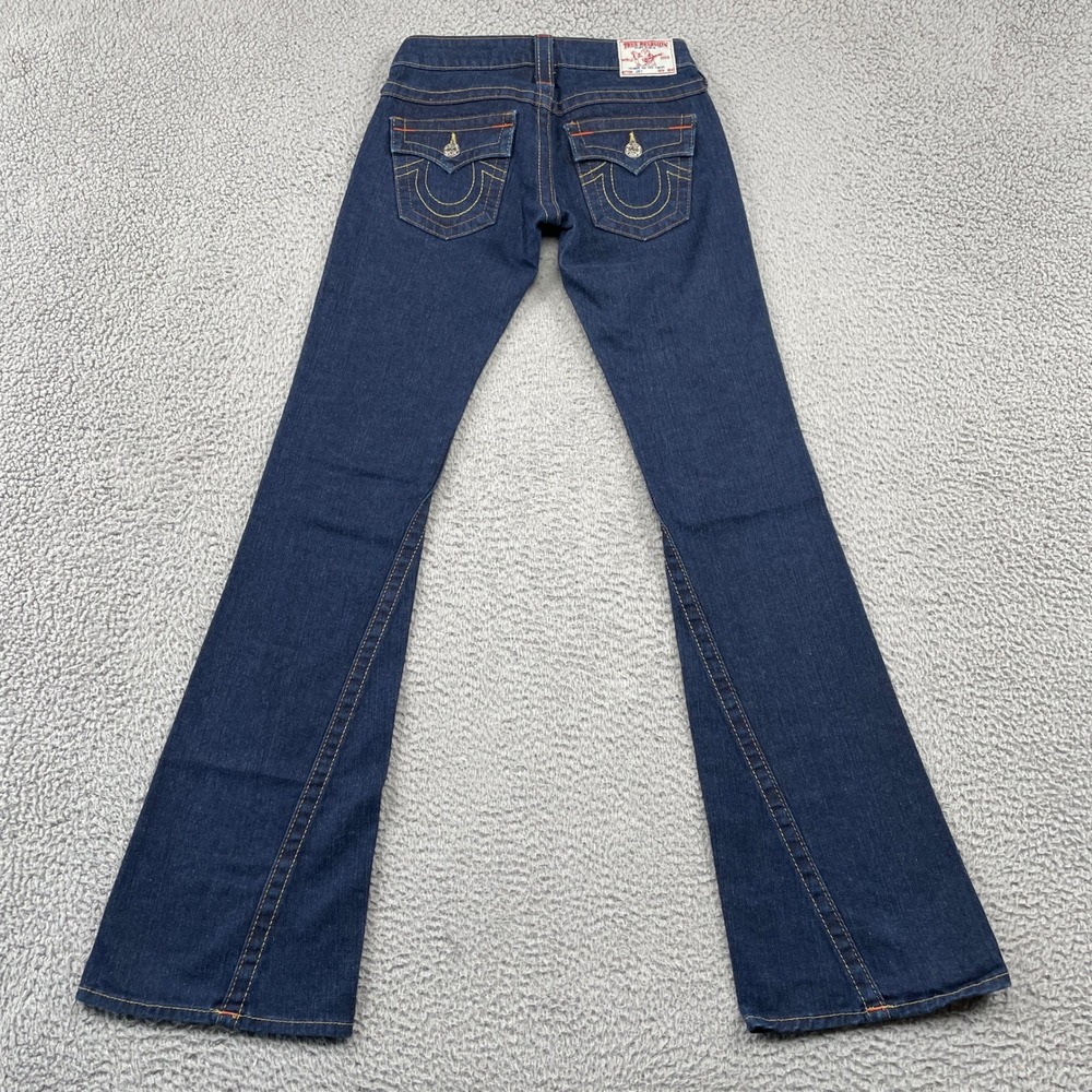 True Religion Jeans Womens 25 Blue Joey Flare Low Rise Horseshoe Pockets Denim - Picture 2 of 11